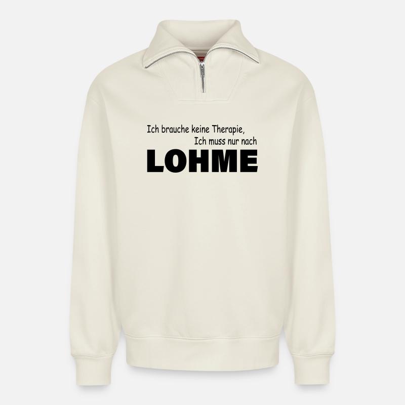 Therapie LOHME - Relaxed Unisex Organic Half Zip Sweatshirt – von SPREAD - Naturweiß