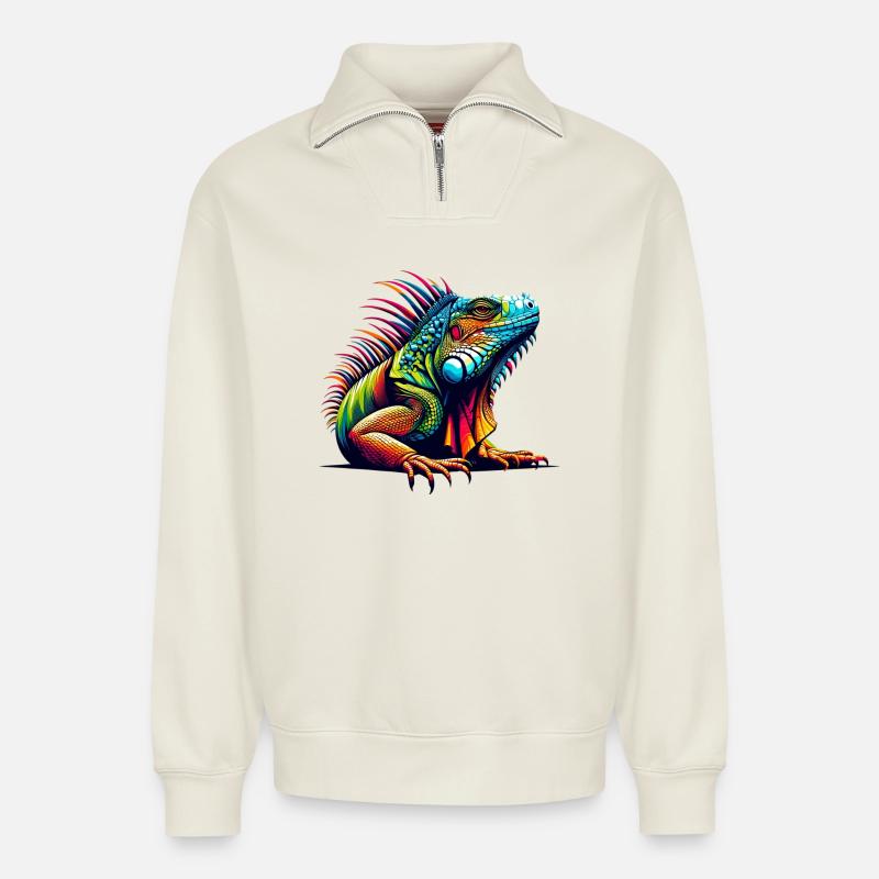 Leguan - Relaxed Unisex Organic Half Zip Sweatshirt – von SPREAD - Naturweiß