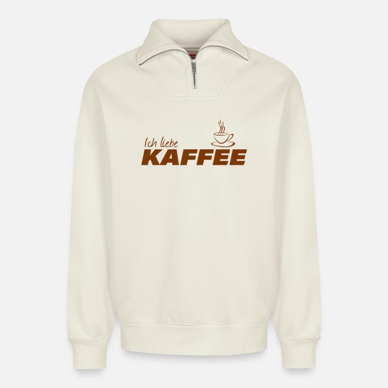 ICH LIEBE KAFFEE - Relaxed Unisex Organic Half Zip Sweatshirt – von SPREAD - Naturweiß