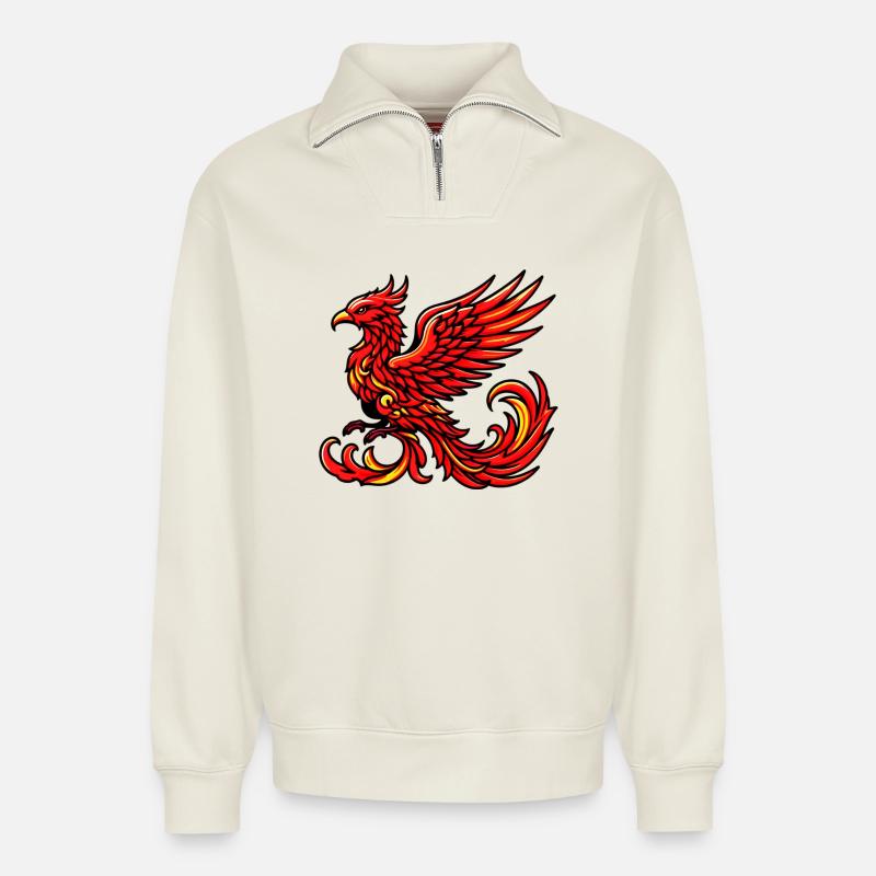 Red Phoenix - Relaxed Unisex Organic Half Zip Sweatshirt – by SPREAD - off white
