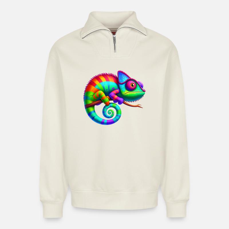 Chamäleon - Relaxed Unisex Organic Half Zip Sweatshirt – von SPREAD - Naturweiß
