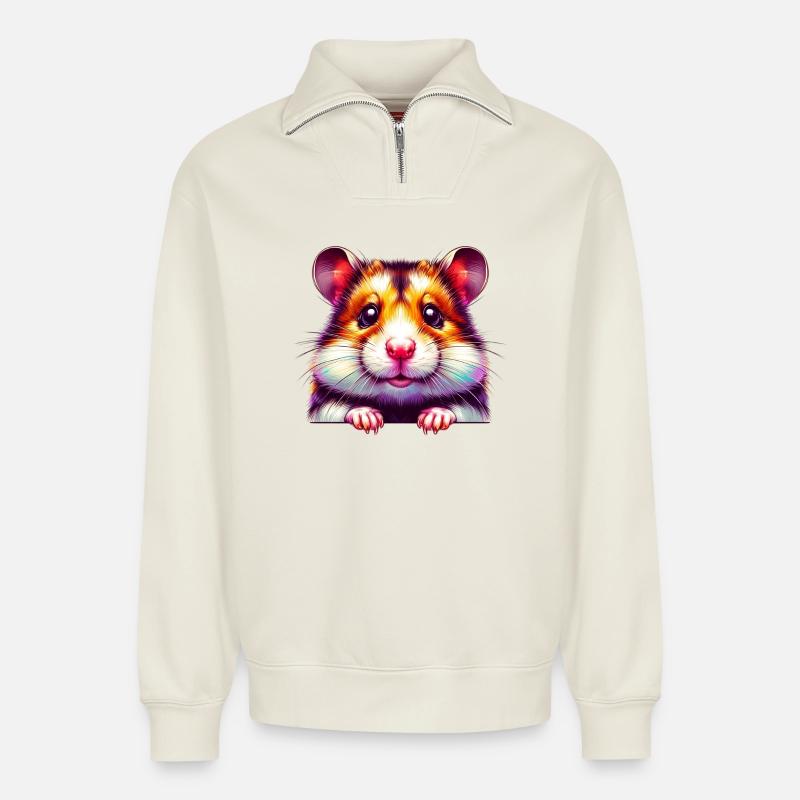 Hamster - Relaxed Unisex Organic Half Zip Sweatshirt – von SPREAD - Naturweiß