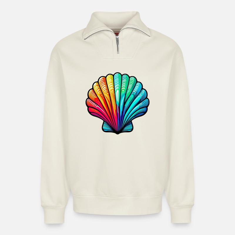 Shell - Relaxed Unisex Organic Half Zip Sweatshirt – by SPREAD - off white