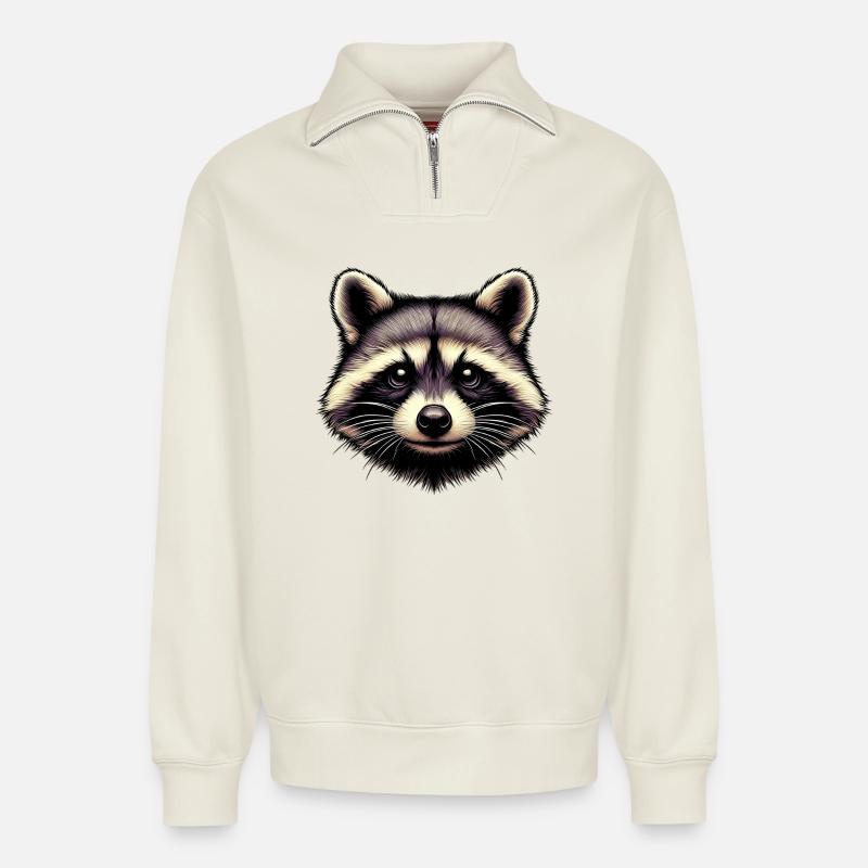 Waschbär - Relaxed Unisex Organic Half Zip Sweatshirt – von SPREAD - Naturweiß