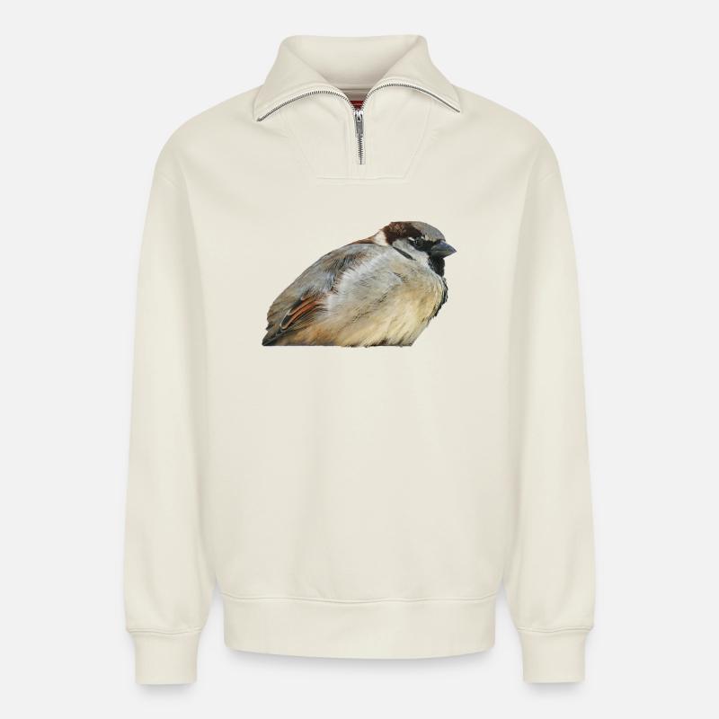 Pastell-Sperling im Wald - Relaxed Unisex Organic Half Zip Sweatshirt – von SPREAD - Naturweiß