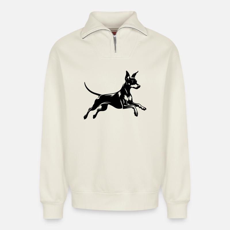 Zwergpinscher - Relaxed Unisex Organic Half Zip Sweatshirt – von SPREAD - Naturweiß