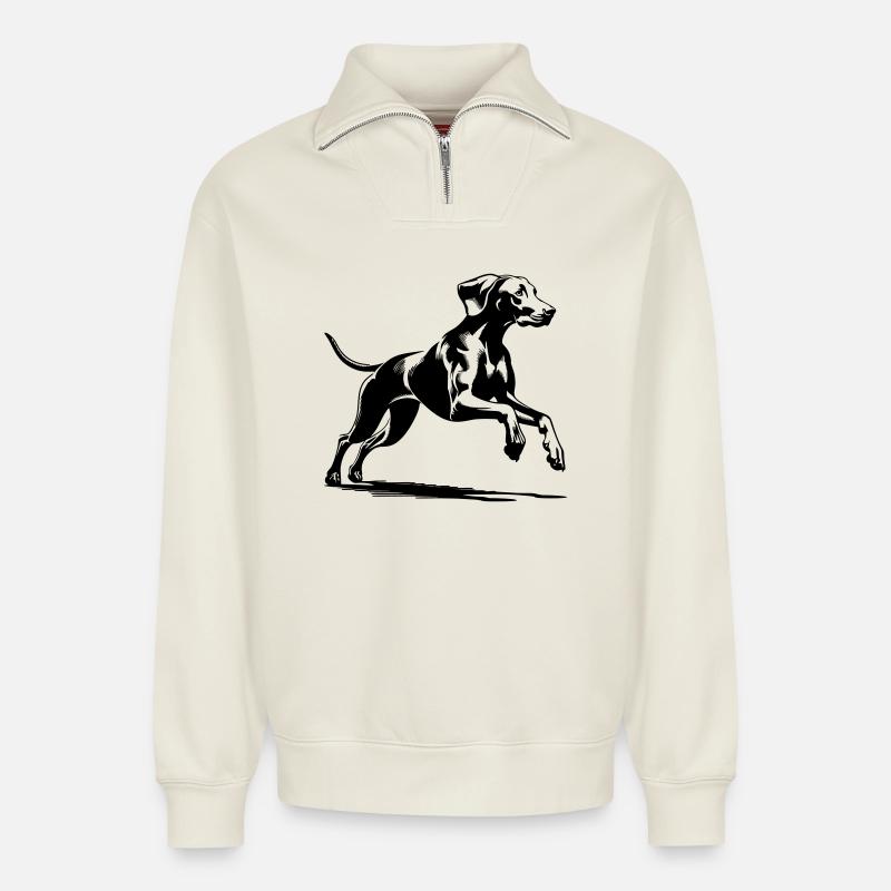 Weimaraner - Sweat unisexe décontracté en coton biologique à demi-zip – de SPREAD - blanc cassé