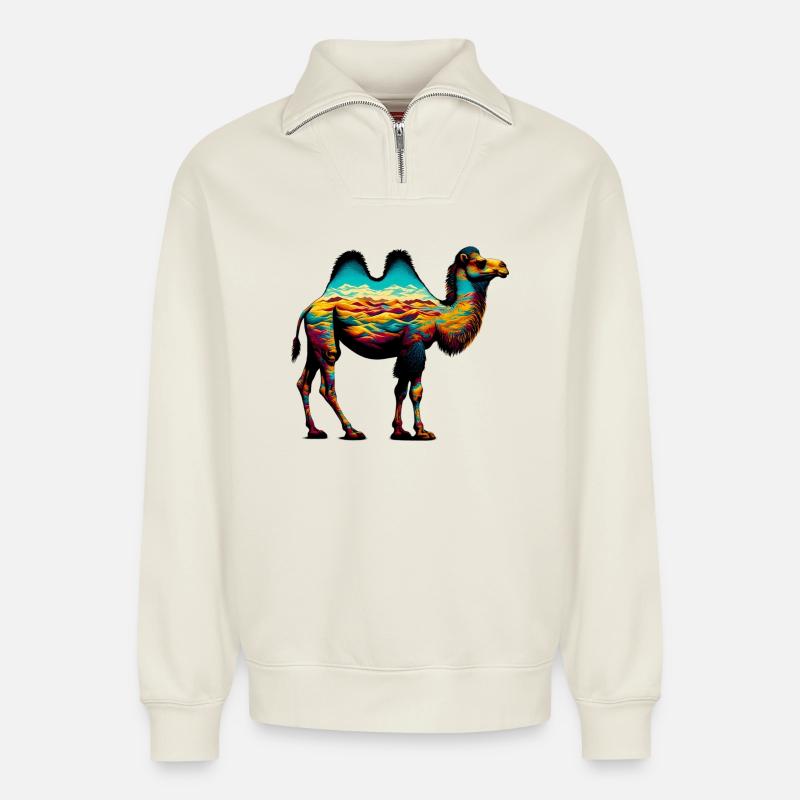 Kamel - Relaxed Unisex Organic Half Zip Sweatshirt – von SPREAD - Naturweiß