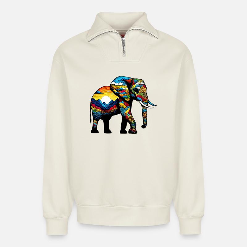 Elefant - Relaxed Unisex Organic Half Zip Sweatshirt – von SPREAD - Naturweiß