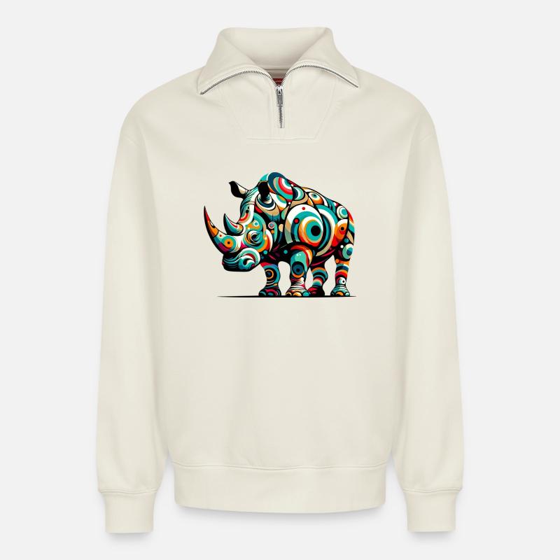 Nashorn - Relaxed Unisex Organic Half Zip Sweatshirt – von SPREAD - Naturweiß