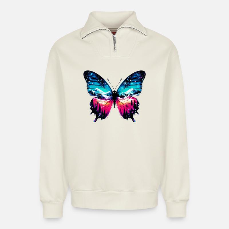 Schmetterling - Relaxed Unisex Organic Half Zip Sweatshirt – von SPREAD - Naturweiß