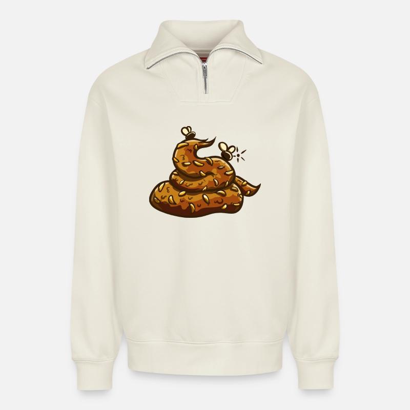 Tas de caca Uahaha ! - Sweat unisexe décontracté en coton biologique à demi-zip – de SPREAD - blanc cassé