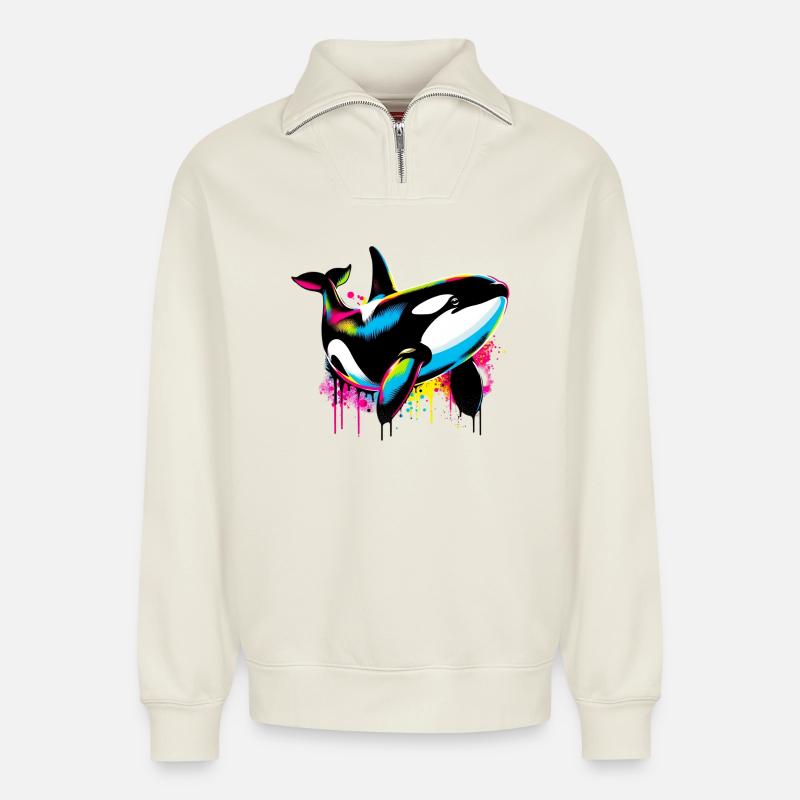 Orque - Sweat unisexe décontracté en coton biologique à demi-zip – de SPREAD - blanc cassé