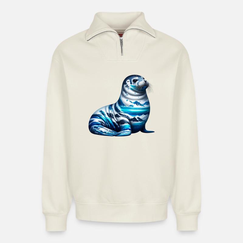 Siegel - Relaxed Unisex Organic Half Zip Sweatshirt – von SPREAD - Naturweiß