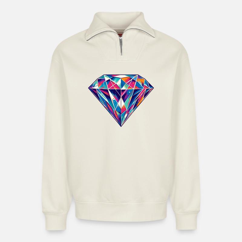 Diamant - Relaxed Unisex Organic Half Zip Sweatshirt – von SPREAD - Naturweiß