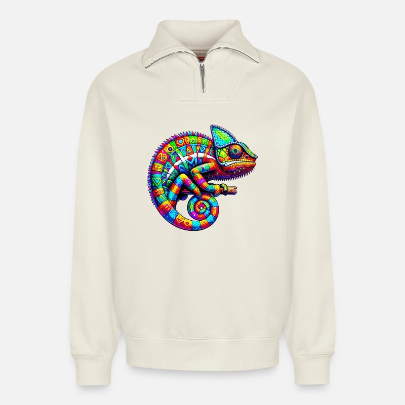 Chamäleon - Relaxed Unisex Organic Half Zip Sweatshirt – von SPREAD - Naturweiß