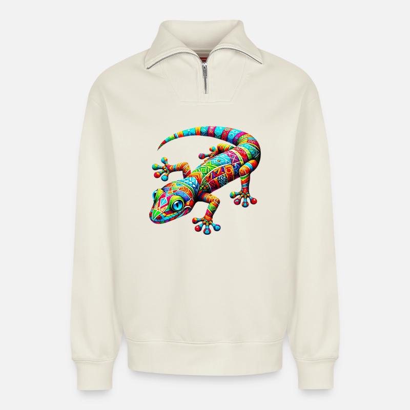 Gecko - Relaxed Unisex Organic Half Zip Sweatshirt – von SPREAD - Naturweiß