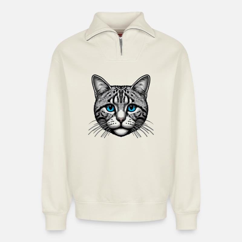 Katze - Relaxed Unisex Organic Half Zip Sweatshirt – von SPREAD - Naturweiß