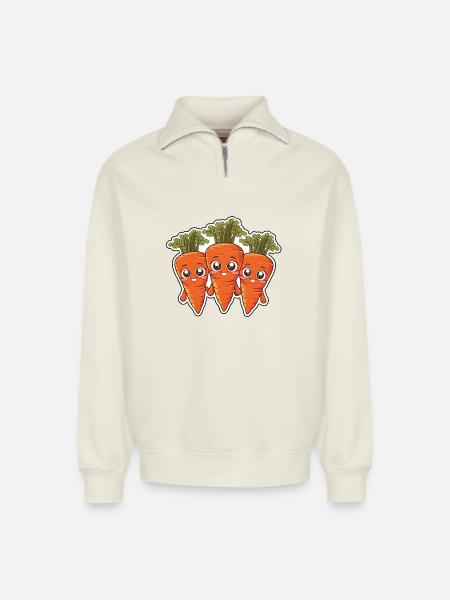 Karla, Kalle and Kim – The Carrot Friends - Relaxed Unisex Organic Half Zip Sweatshirt – by SPREAD - off white
