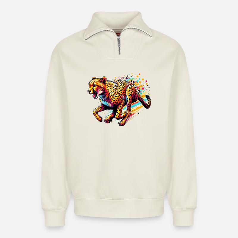 Cheetah - Relaxed Unisex Organic Half Zip Sweatshirt – by SPREAD - off white