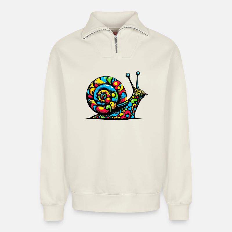 Schnecke - Relaxed Unisex Organic Half Zip Sweatshirt – von SPREAD - Naturweiß