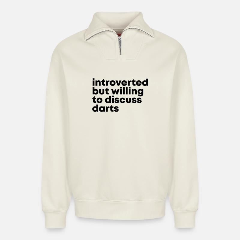 fléchettes - Sweat unisexe décontracté en coton biologique à demi-zip – de SPREAD - blanc cassé
