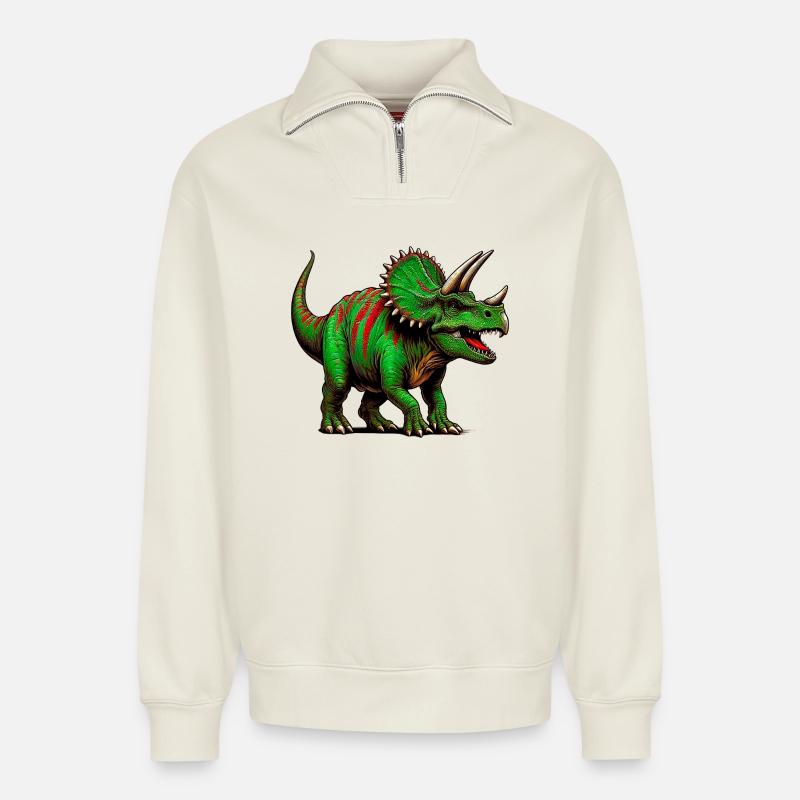 Dinosaurier - Relaxed Unisex Organic Half Zip Sweatshirt – von SPREAD - Naturweiß