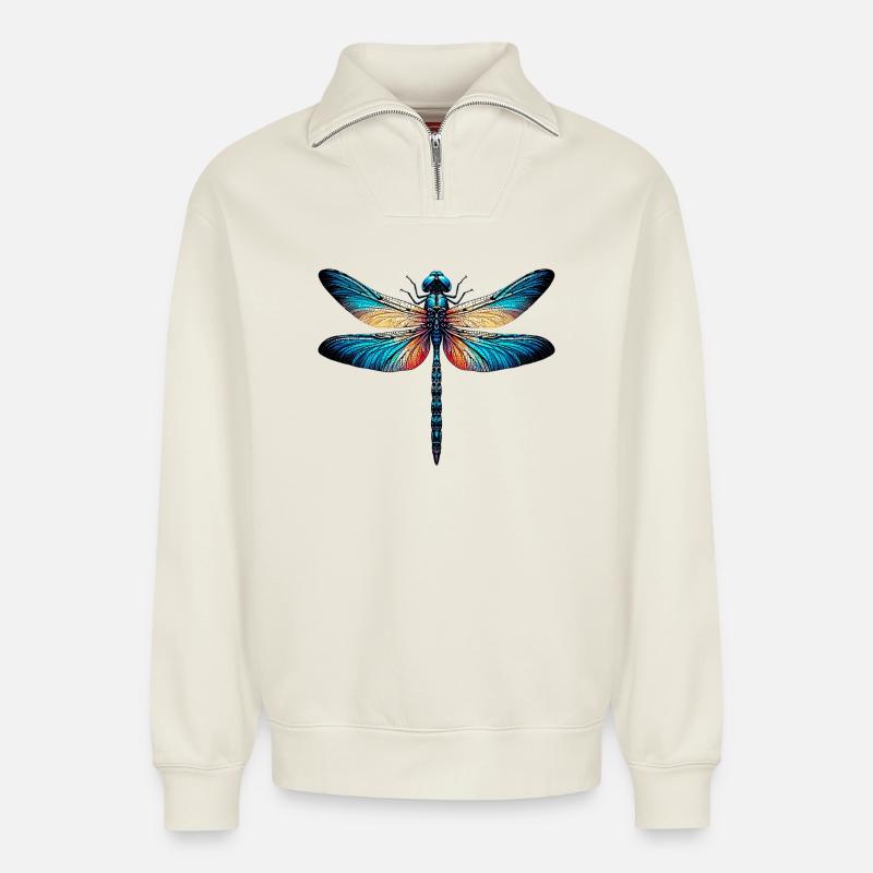 Libelle - Relaxed Unisex Organic Half Zip Sweatshirt – von SPREAD - Naturweiß
