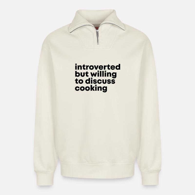 cuisine - Sweat unisexe décontracté en coton biologique à demi-zip – de SPREAD - blanc cassé