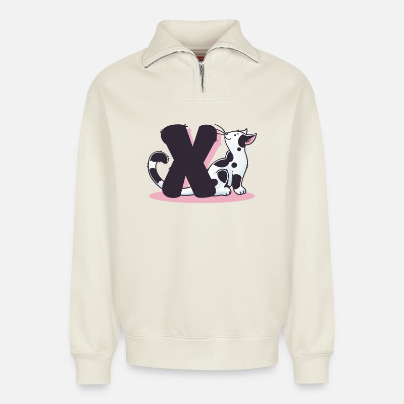 Katze Buchstabe X - Relaxed Unisex Organic Half Zip Sweatshirt – von SPREAD - Naturweiß
