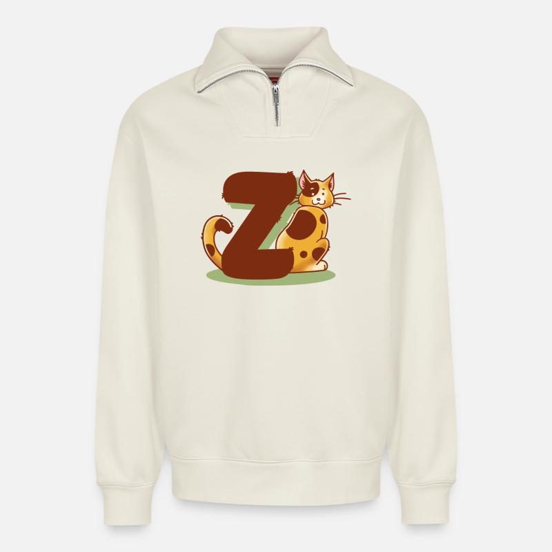 Katze Buchstabe Z - Relaxed Unisex Organic Half Zip Sweatshirt – von SPREAD - Naturweiß