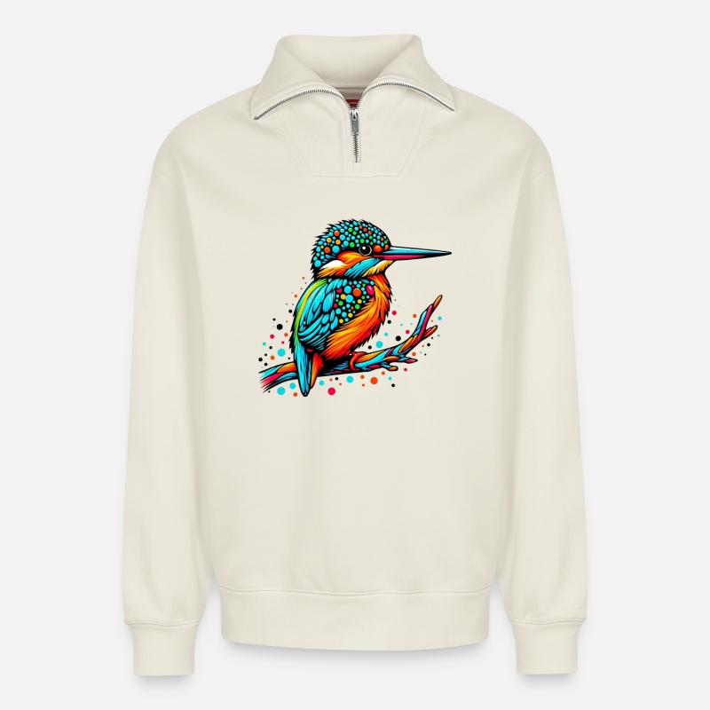 Eisvogel - Relaxed Unisex Organic Half Zip Sweatshirt – von SPREAD - Naturweiß