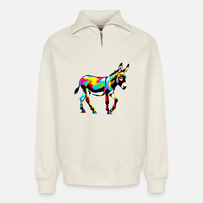 Mule âne - Sweat unisexe décontracté en coton biologique à demi-zip – de SPREAD - blanc cassé