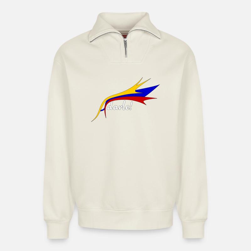 Logo Adarle! - Sweat unisexe décontracté en coton biologique à demi-zip – de SPREAD - blanc cassé