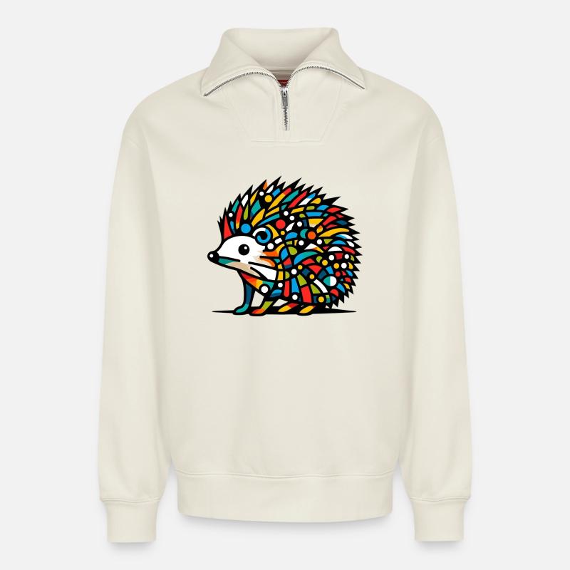 Igel - Relaxed Unisex Organic Half Zip Sweatshirt – von SPREAD - Naturweiß