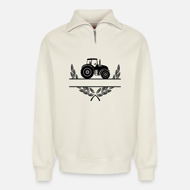 Stolz auf den Landwirt-Traktor - Relaxed Unisex Organic Half Zip Sweatshirt – von SPREAD - Naturweiß