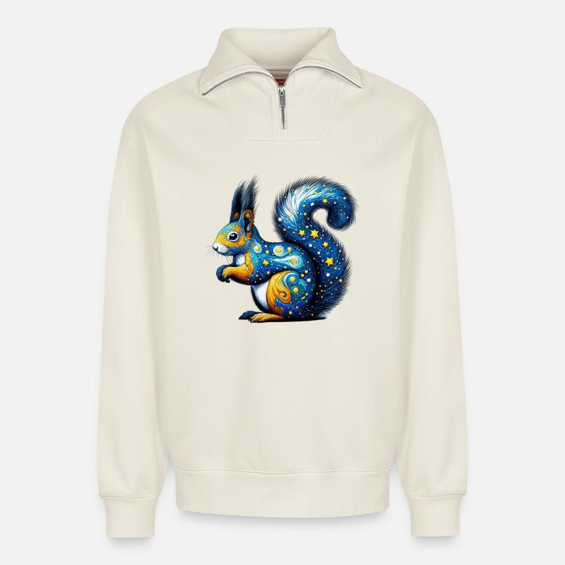 Écureuil - Sweat unisexe décontracté en coton biologique à demi-zip – de SPREAD - blanc cassé