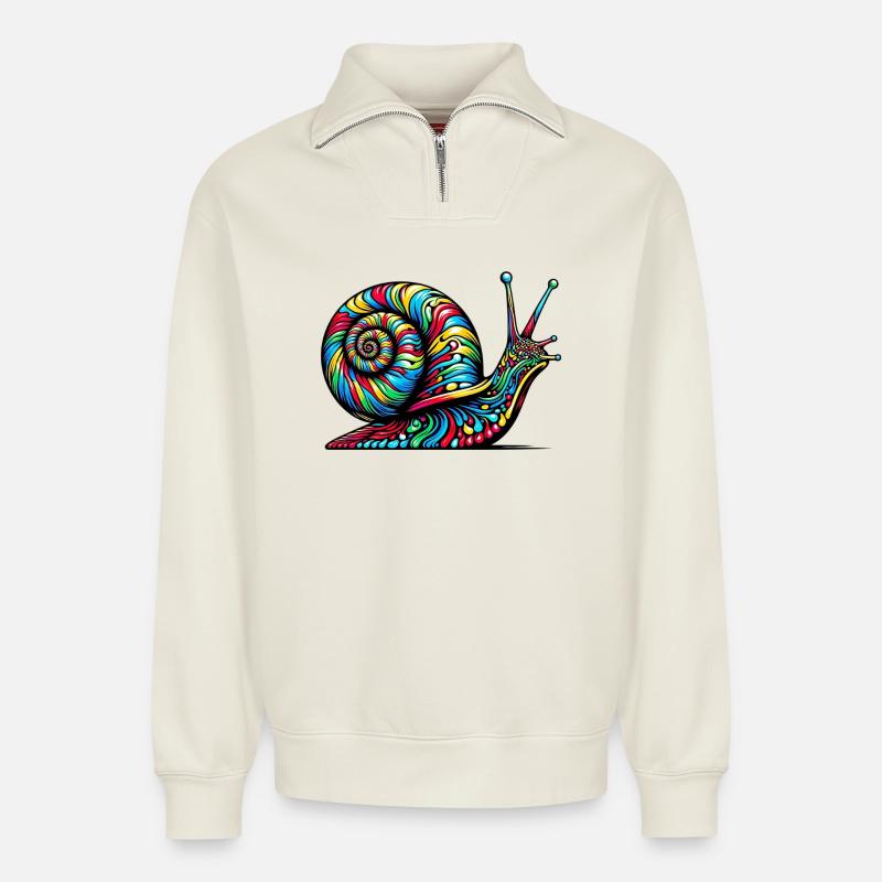 Escargot - Sweat unisexe décontracté en coton biologique à demi-zip – de SPREAD - blanc cassé