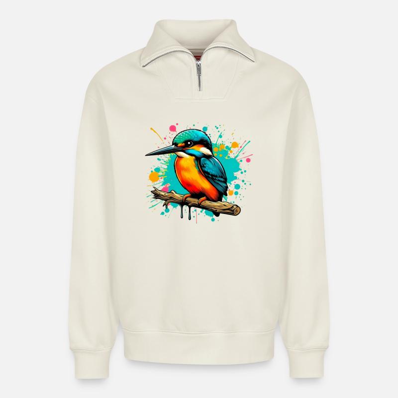 Eisvogel - Relaxed Unisex Organic Half Zip Sweatshirt – von SPREAD - Naturweiß