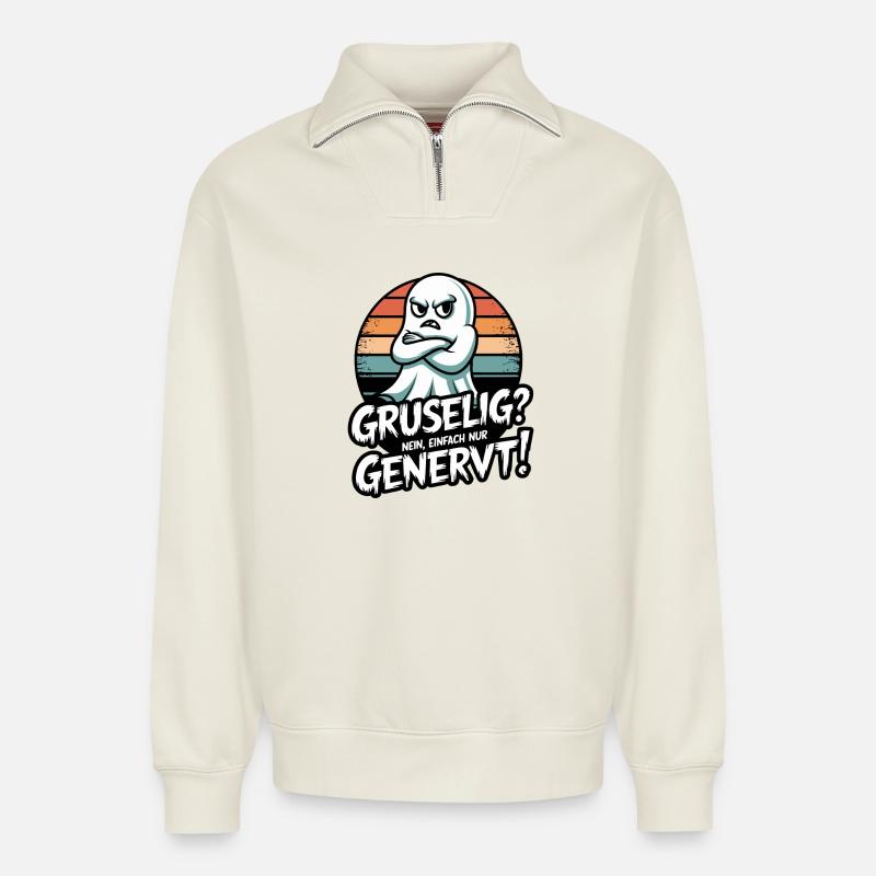 Genervter Geist Gruselige Wut - Relaxed Unisex Organic Half Zip Sweatshirt – von SPREAD - Naturweiß