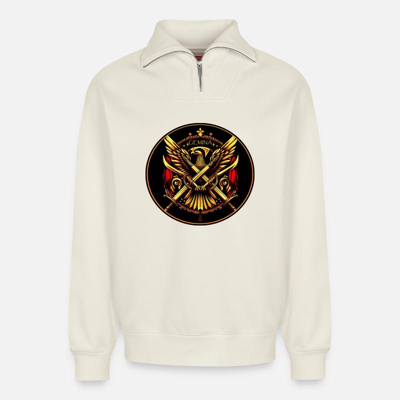 Phönix Doppelschwert Wappen - Legio X Gemina - Relaxed Unisex Organic Half Zip Sweatshirt – von SPREAD - Naturweiß