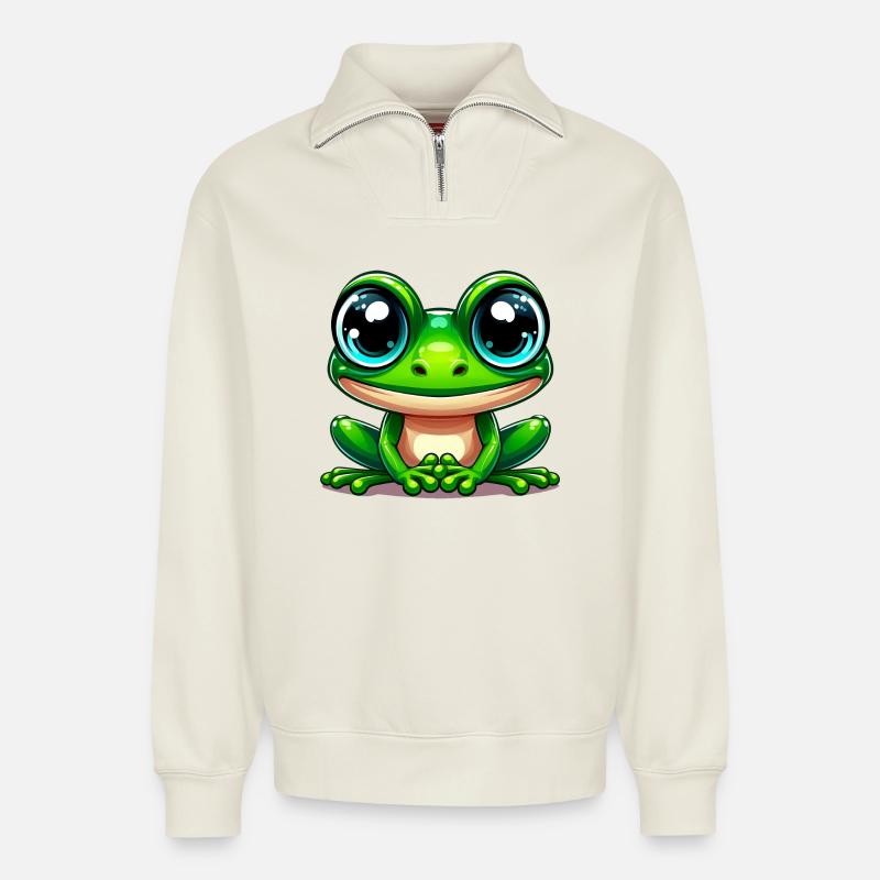 Grenouille - Sweat unisexe décontracté en coton biologique à demi-zip – de SPREAD - blanc cassé