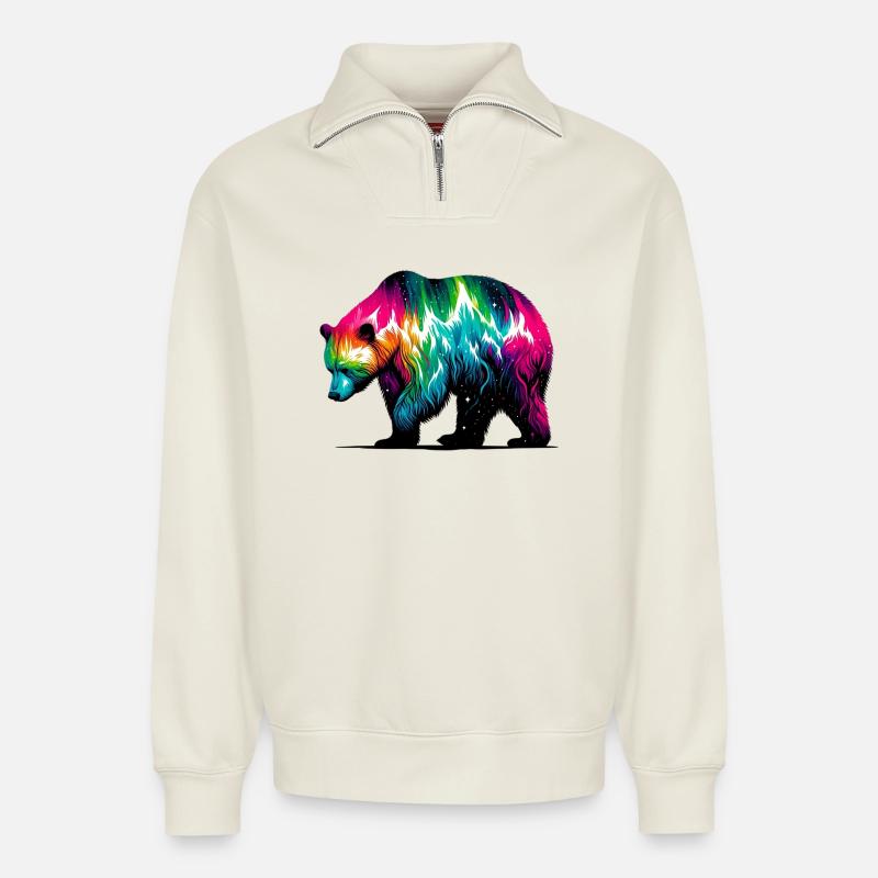 Bär - Relaxed Unisex Organic Half Zip Sweatshirt – von SPREAD - Naturweiß