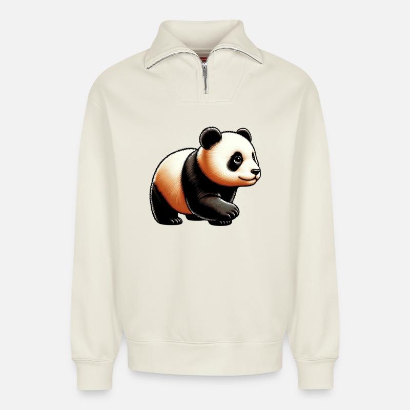 Panda - Relaxed Unisex Organic Half Zip Sweatshirt – von SPREAD - Naturweiß