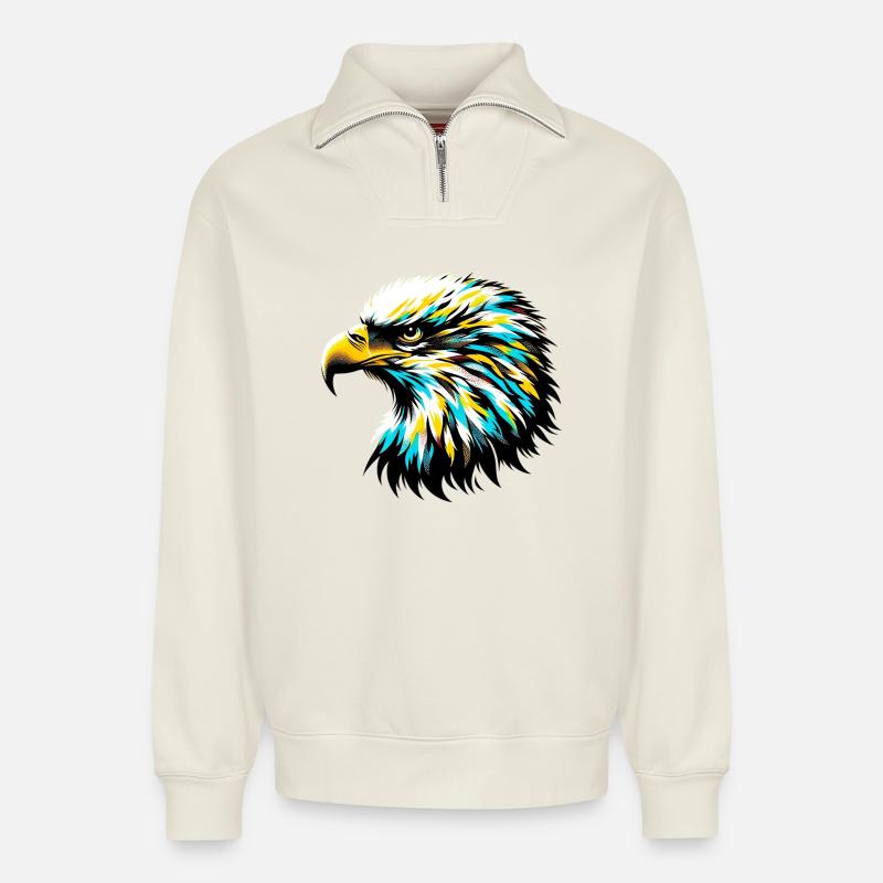 Eagle - Relaxed Unisex Organic Half Zip Sweatshirt – by SPREAD - off white