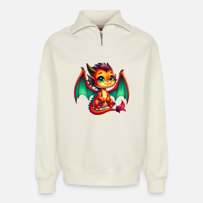 Drache - Relaxed Unisex Organic Half Zip Sweatshirt – von SPREAD - Naturweiß