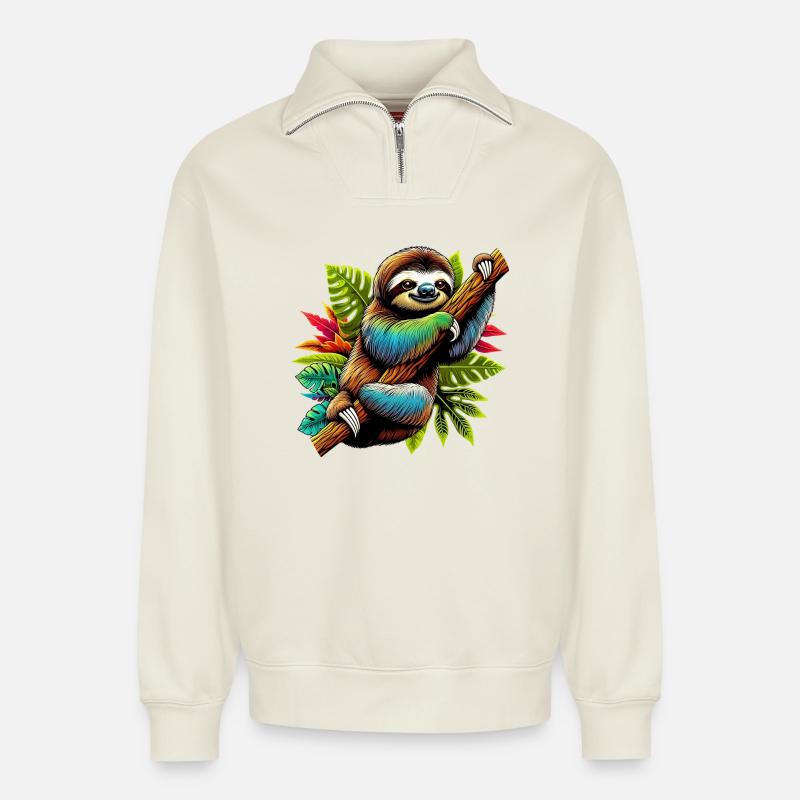 Faultier - Relaxed Unisex Organic Half Zip Sweatshirt – von SPREAD - Naturweiß