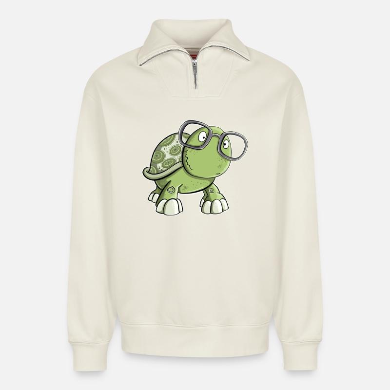 Schildkröte mit Brille - Relaxed Unisex Organic Half Zip Sweatshirt – von SPREAD - Naturweiß