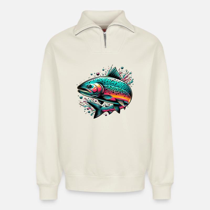 Lachs - Relaxed Unisex Organic Half Zip Sweatshirt – von SPREAD - Naturweiß