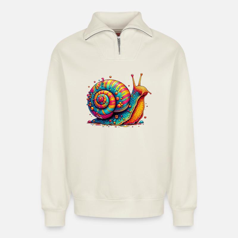 Schnecke - Relaxed Unisex Organic Half Zip Sweatshirt – von SPREAD - Naturweiß
